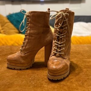Fashion Nova "Suede" Camel Boots with "Patent Leather" Toetips